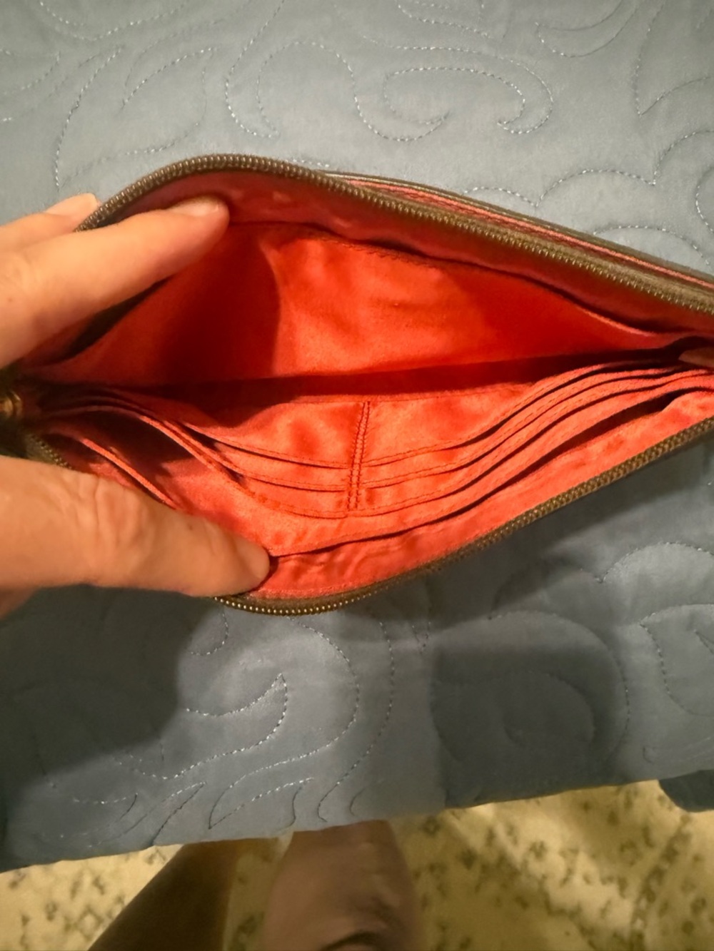 Coach Tan Signature Canvas Zip Wallet with Orange Trim - Picture 5 of 6